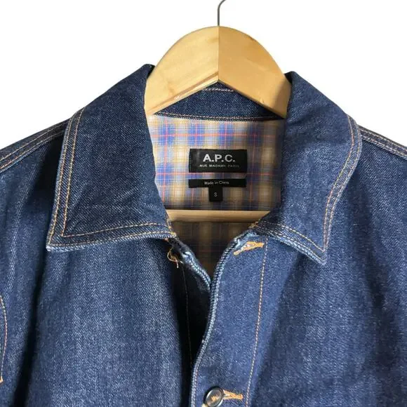 A.P.C. Indigo Anthonin Denim Patch Pocket Button Front Jean Jacket Size Small - Picture 6 of 16